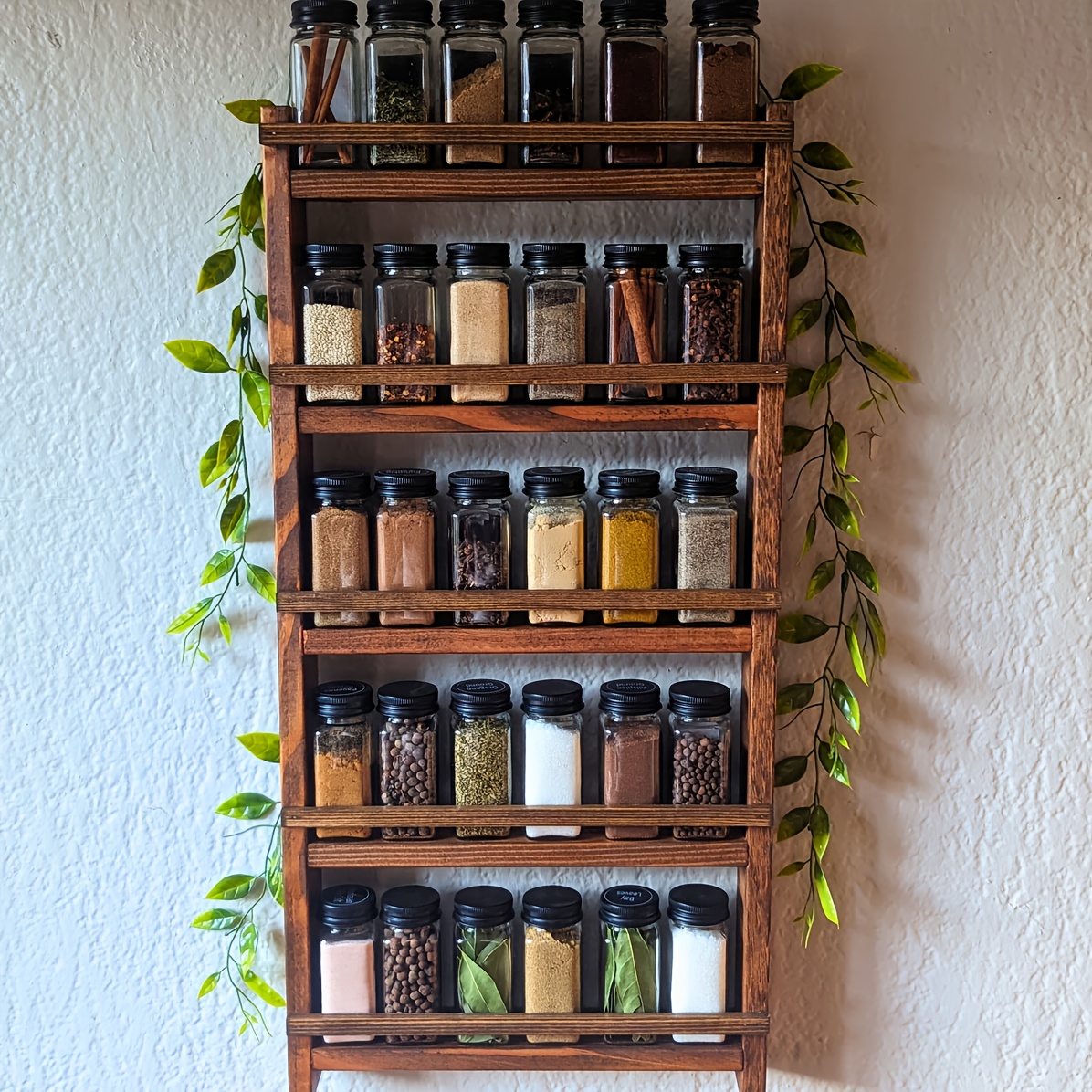 TEMU Spacious Five-shelf Spice Organizer For The Kitchen, Designed To Be Mounted On The Wall | Ideal For Collectors Of Country-style Spices