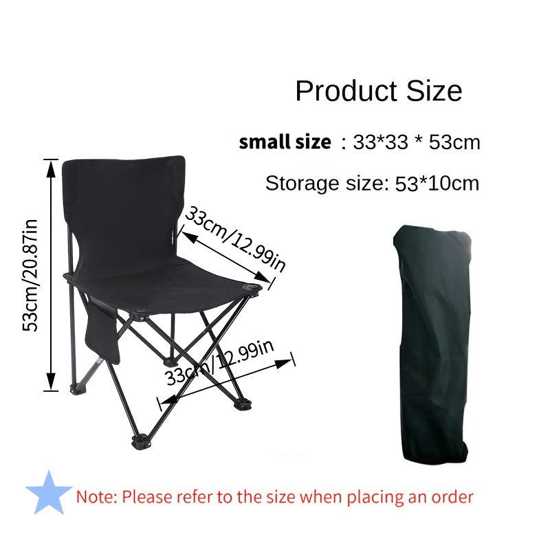 TEMU 1pc Black Compact Foldable Outdoor Camping Picnic Chair, Portable Artist Sketching Chair With Durable Metal Frame, Includes Storage Bag, For