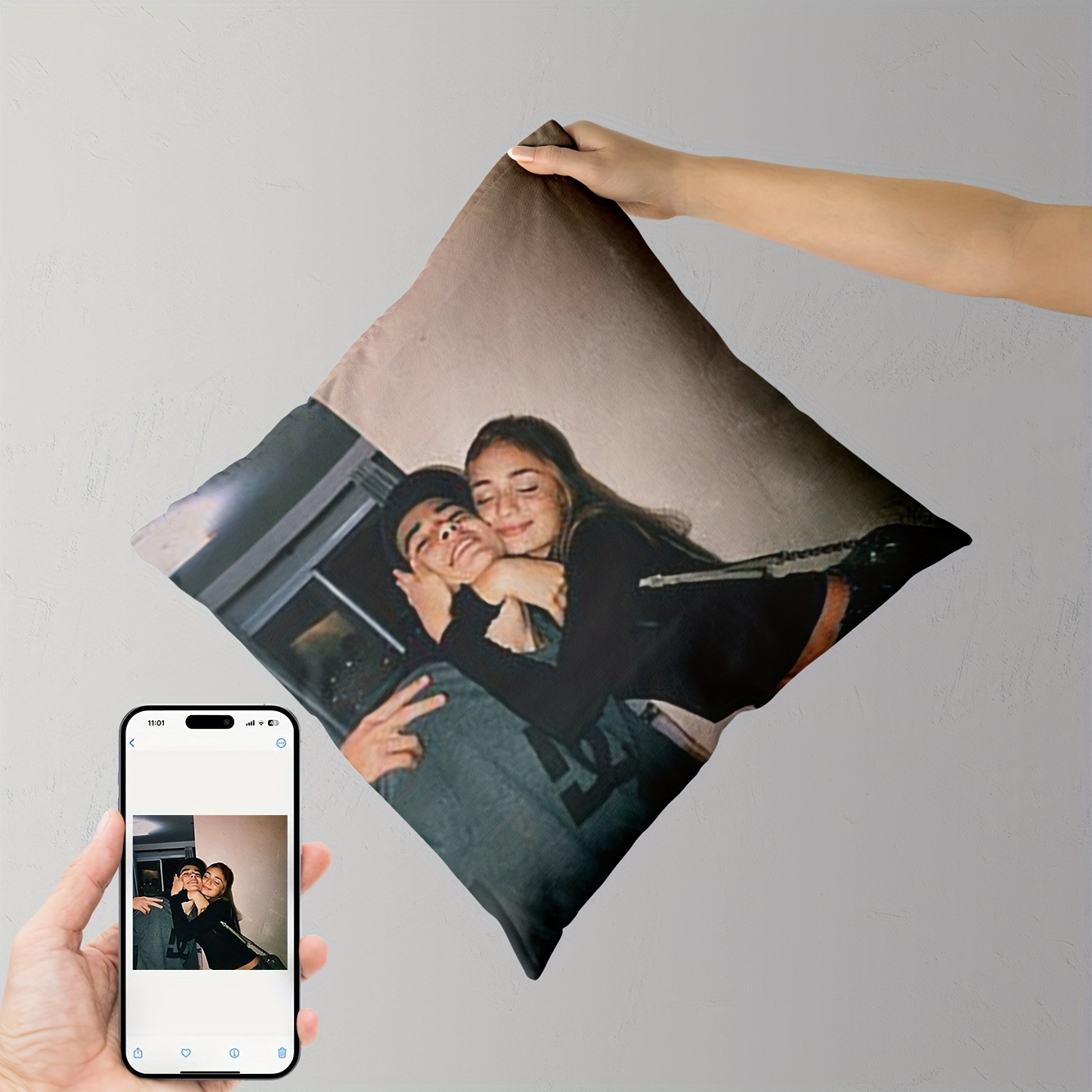TEMU 1 Comfortable Custom Photo Pillowcasecase, 18x 18inch, Personalized Gift For Couples , , Single-sided Print, Zipper Closure, Polyester Material,