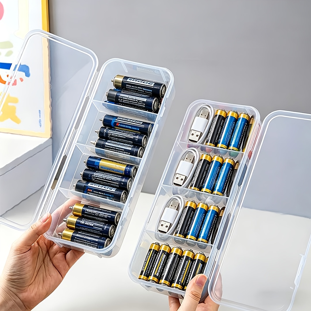 TEMU 2pcs Four-compartment Multifunctional Data Cable Organizer. Transparent Battery Storage Box With Lids, Divided Keycap Storage Case With Lids.