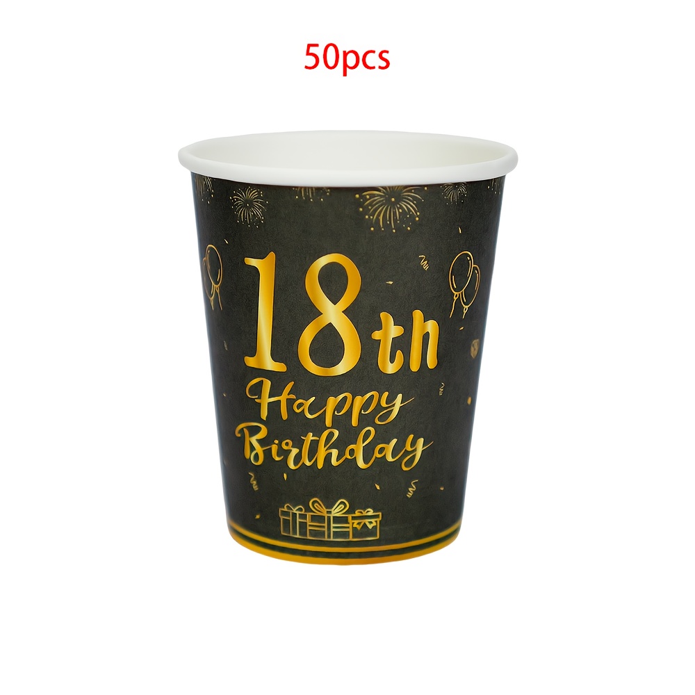 Image of 10pcs/20pcs/50pcs Black And Golden Happy 18th Birthday Decrations Old Birthday Party Cups Liquid Chocolate Juice Hot Beverage For Adult Birthday Party Table Decorations