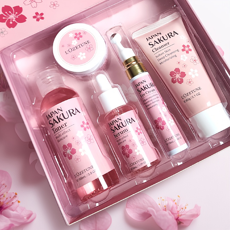 Cherry Blossom Skincare and Beauty Care Set, Includes Moisturizing Toner, Eye Cream, Facial Cleanser, Face Cream, and Cherry Blossom Essence. Suitable for All Skin Types: Dry, Normal, and Combination. Ideal for Post-facial Hair Removal Beauty Care. - Image 4