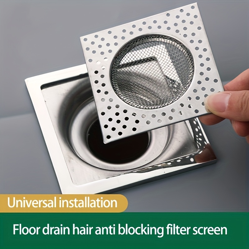 TEMU Colador de desagüe cuadrado reutilizable de acero inoxidable, cubierta universal de filtro de pelo antiatascos para alcantarillado de baño