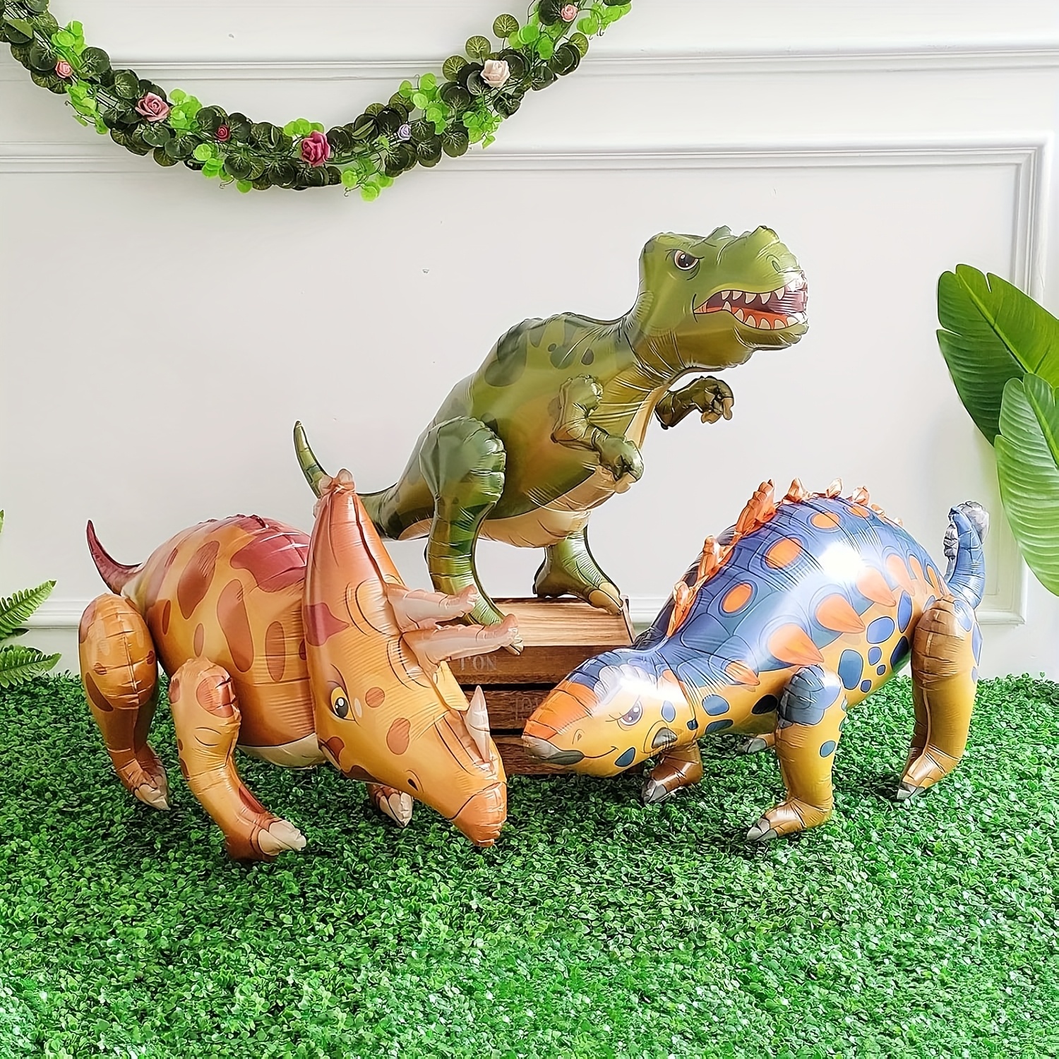 1pc giant 3d dinosaur balloon cute self standing aluminum foil dino balloon for birthday party decorations colorful prehistoric theme party supplies for kids adults dinosaur room decor 0