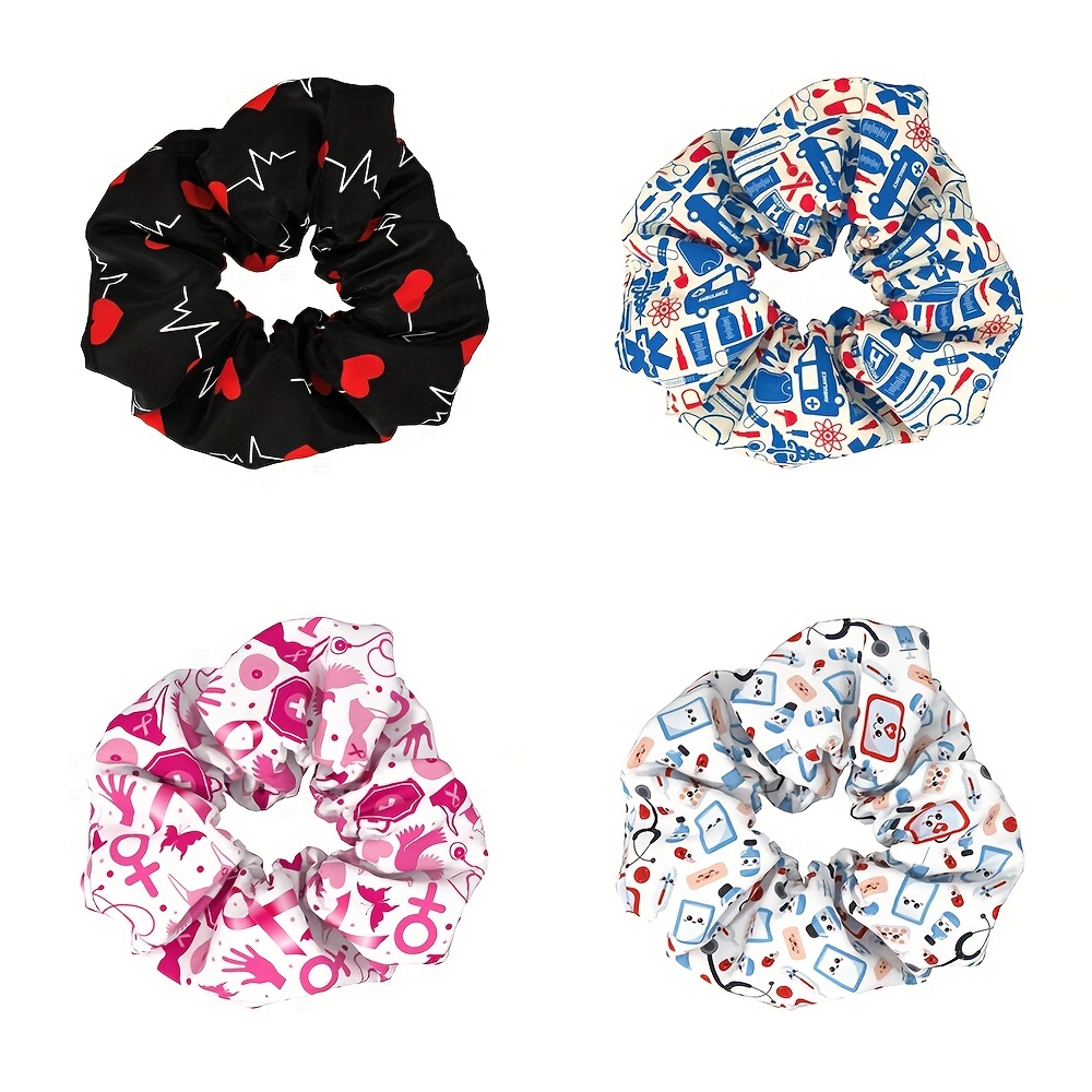 4pcs Vintage Bowknot Scrub Hair Ties For Nurses - Comfortable Fabric Ponytail Holders & Headbands