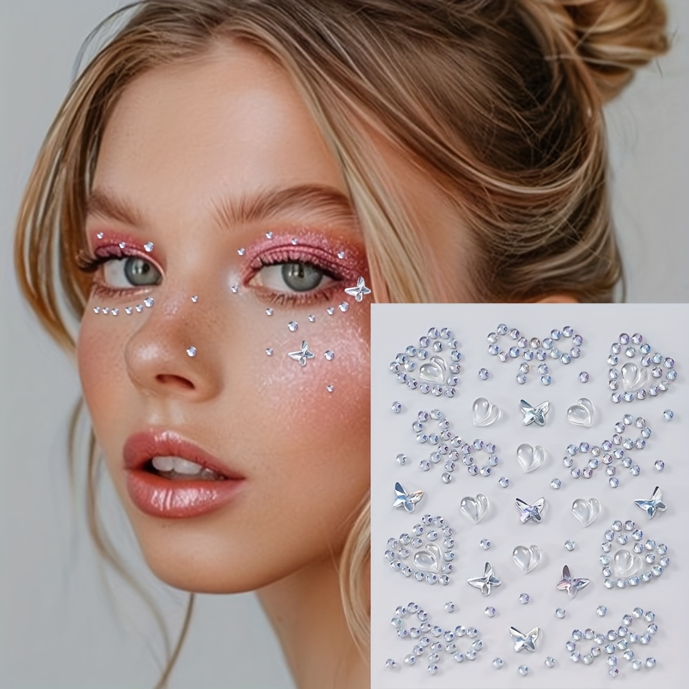 TEMU Face Synthetic Gemstones Hair Synthetic Gemstones, Self-adhesive Face Jewels Rhinestones Diy Face Synthetic Gemstones Stick On, Hair Body