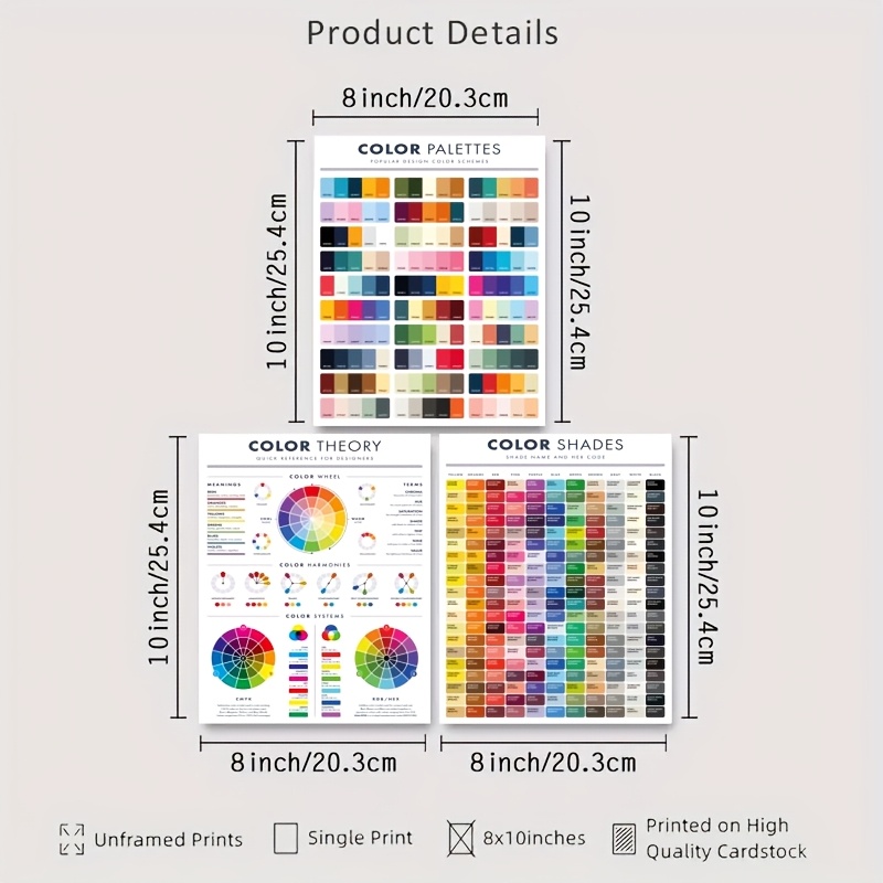 TEMU 3pcs Posters - Color Wheel Chart & Color Coding Charts For Design - Suitable For Classroom, Studio, Home Office - Educational Art Prints For