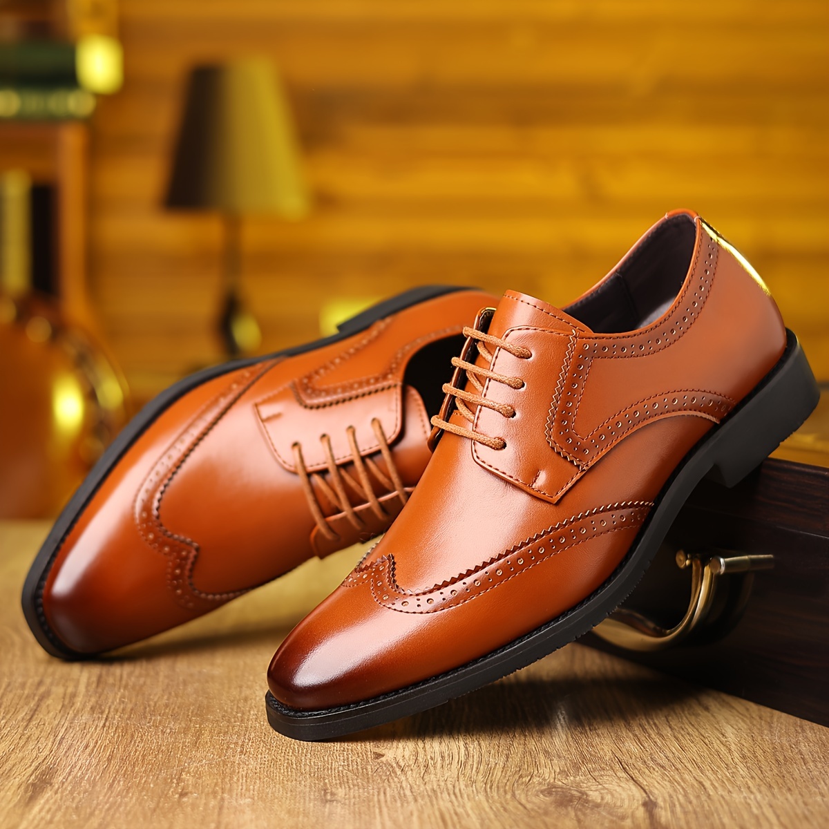 Plus Size Men's Trendy Classic Wing-Tip Derby Shoes, Comfy Non Slip Rubber Sole Dress Shoes For Men's Outdoor Activities
