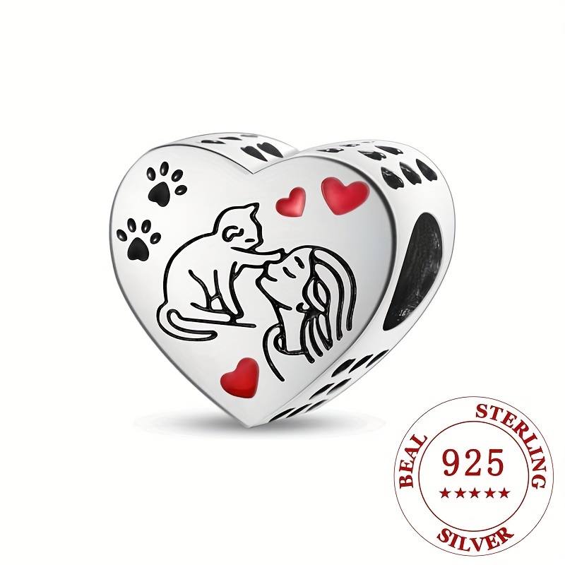 

Niche Design Cute Cat Pattern Love Heart Charm Pendant Luxury 925 Silver Charm Bead For Diy Jewelry Making Accessories Mother's Day Gift