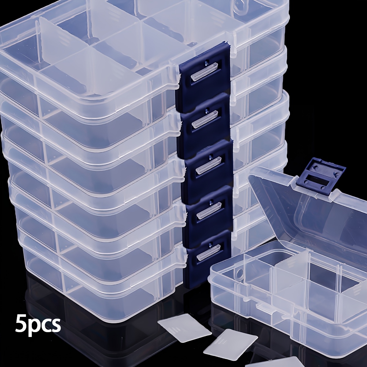 TEMU 5 Pezzi Scatola Organizer in Plastica con Divisori Regolabili - 8 Scomparti, Antipolvere a | Contenitore Classificato Multifunzionale per