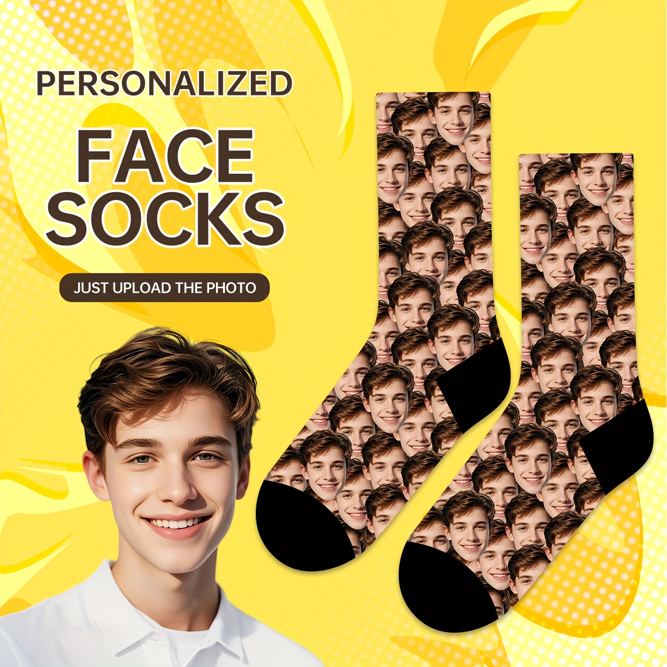 TEMU Pack Of 1 Pair Men's And Portrait Socks With Personalized Design, Trendy Pattern Mid-calf Socks, Fun Customized Portrait Patterns In Multiple