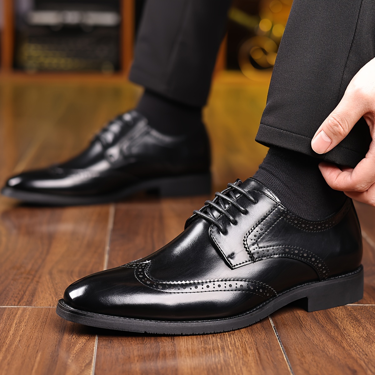 Plus Size Men's Trendy Classic Wing-Tip Derby Shoes, Comfy Non Slip Rubber Sole Dress Shoes For Men's Outdoor Activities