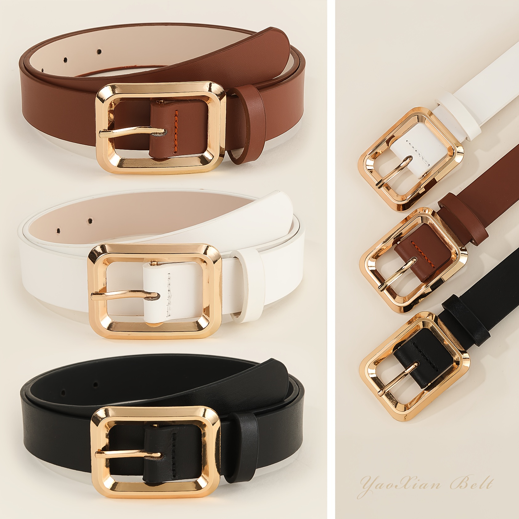 Stylish Black and Cream Belt Set elegant style womens elastic wide waist belt set golden  main image 2