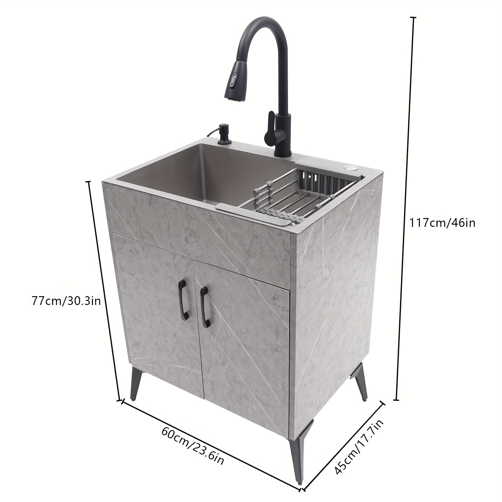 30 Inch Stainless Steel Laundry Sink With Cabinet & Pull-Out Sprayer Faucet - Double Basin Utility Sink