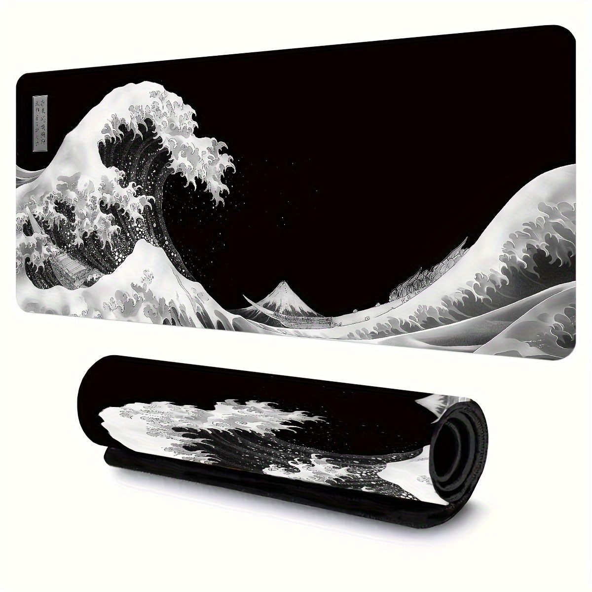 

Festive Ukiyo-e Wave Mouse Pad: Black And White Design, 31.5 X 11.8 Inches, Suitable For Office And Gaming, Made Of Polyester Fiber