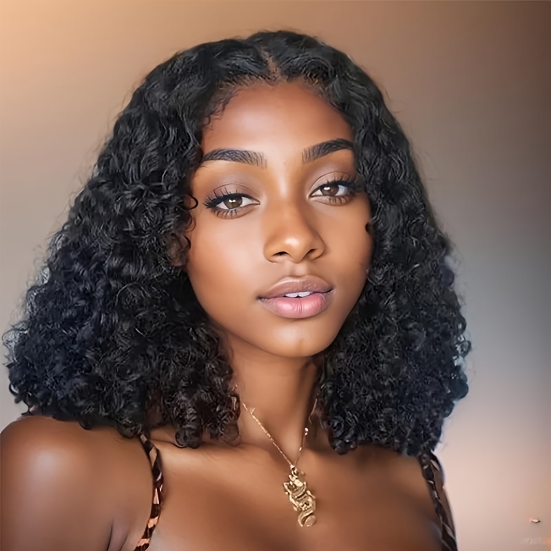 TEMU Deep Wave Bob Wig 13x4 Hd Lace Front Wig To Gel Free Wig Pre- Pre-cut Curly Bob Wig For Women 150% Density 14 "black, Christmas