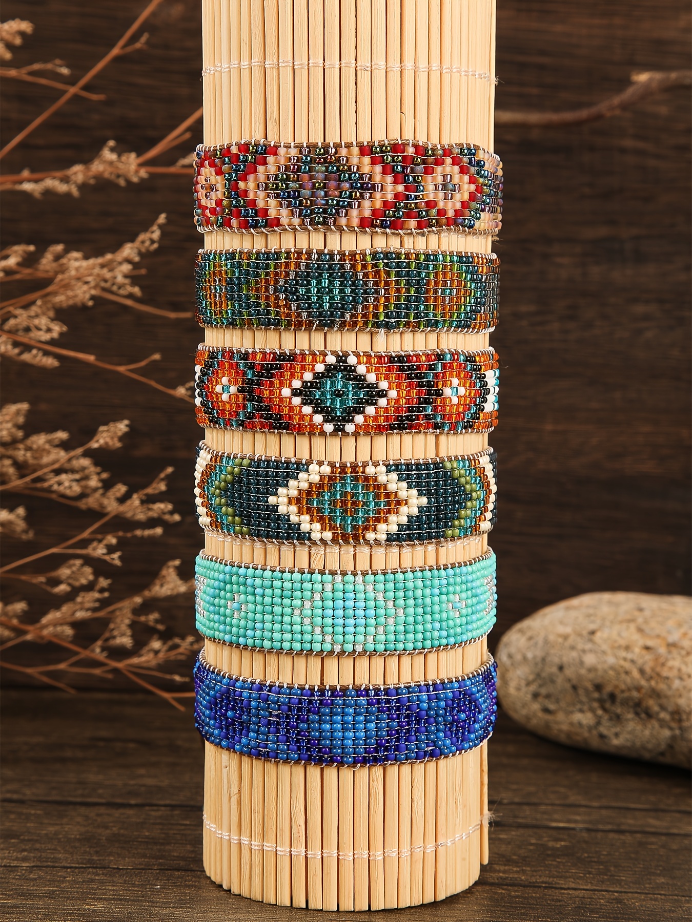 1pc vintage bohemian style geometric pattern glass rice bead handmade woven beaded womens fashionable beaded bracelet suitable for   and holiday gifts details 0