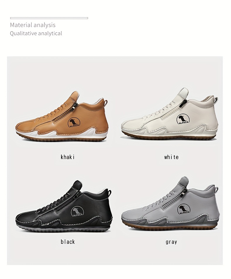 [Casual & Outdoor Shoes] Men's Ankle-High Zipper Boots - PU Upper & Rubber Sole, Slip-On/Lace-Like Zip Closure, All-Terrain Traction (EU 39-48), Casual & Outdoor Shoes for Winter/Spring/Fall, Round Toe Ankle Booties with Cushioned Insole