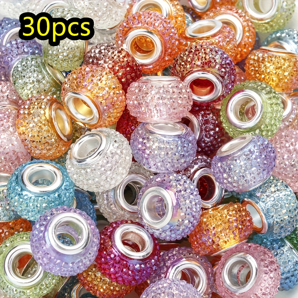 TEMU 30pcs 14Mm Perles en résine à grand trou de couleur mélangée brillante, roues colorées et perles d'abacus, utilisées pour bracelets, pendentifs,