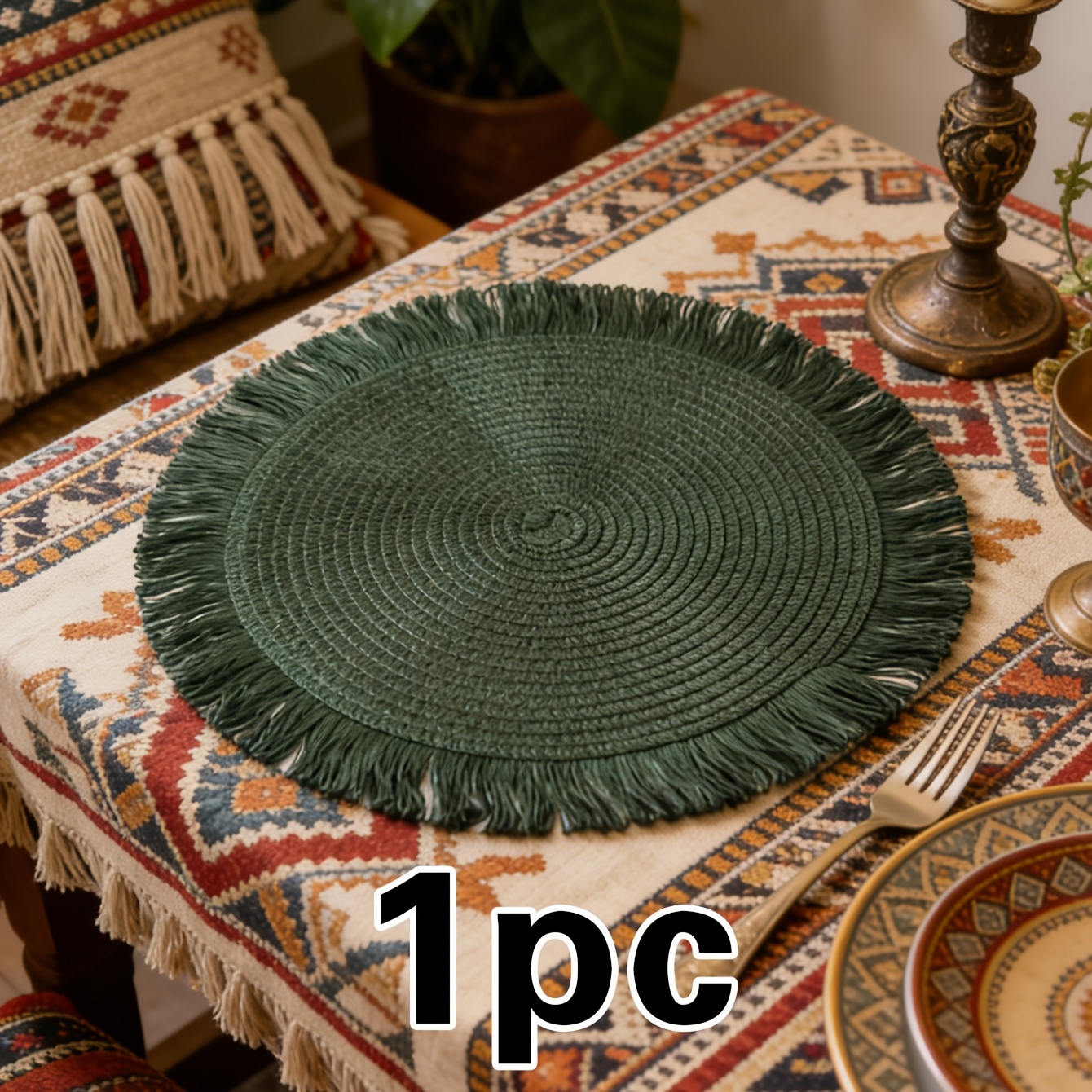TEMU 1/4/6pcs, Rustic Style Tassel Placemats, Table Mats, Coffee Machine Pads, Non-slip Heat-resistant Table Mats, Suitable For Weddings, Parties,