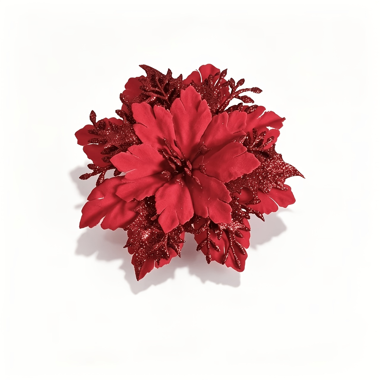 TEMU 24pcs New Style Simulated Poinsettia Glitter Christmas Flowers, 12 Flowers + 12 Stems, Three-layer Handmade Artificial Flowers, Multiple Colors