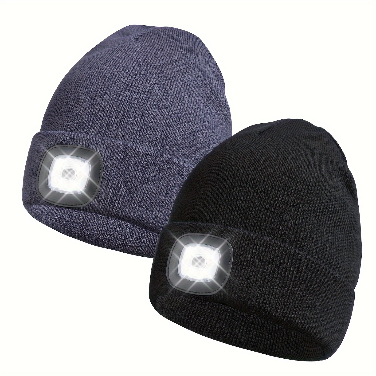 TEMU 2-pack Night Safety Hats - Usb Rechargeable Knit Hat For Camping, Hiking, Running, Great Unisex Gift