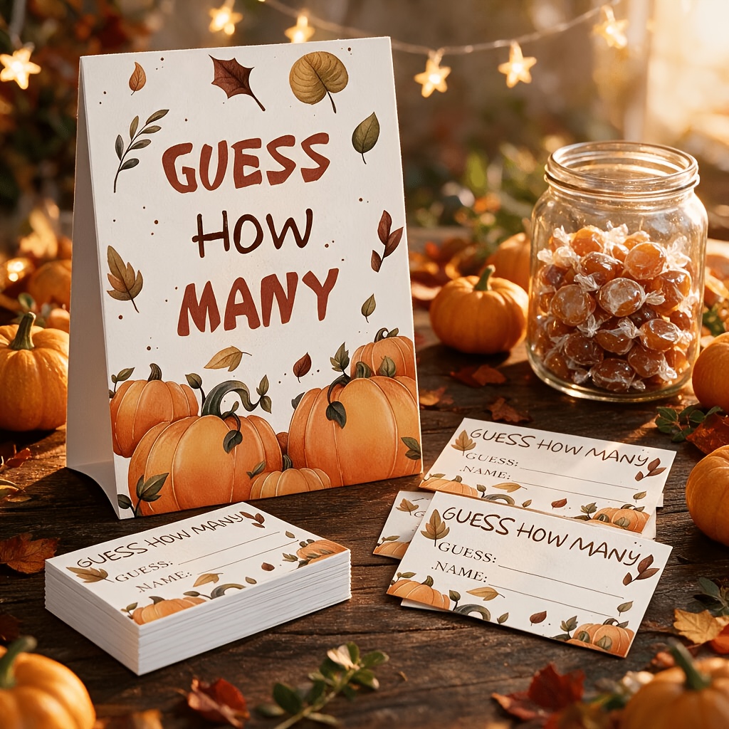 TEMU 51pcs Fall Thanksgiving Little Pumpkin Shower Games Activities Cards For Bridal Shower Halloween Party Home Harvest Include 1 Standing Sign And