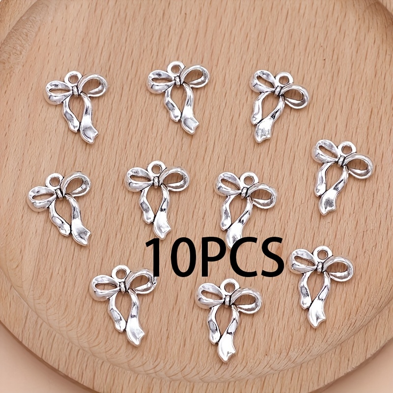 10/15pcs Silvery Bow Charms Pendants For Jewelry Making Necklace Bracelet Earrings Key Chain Additions