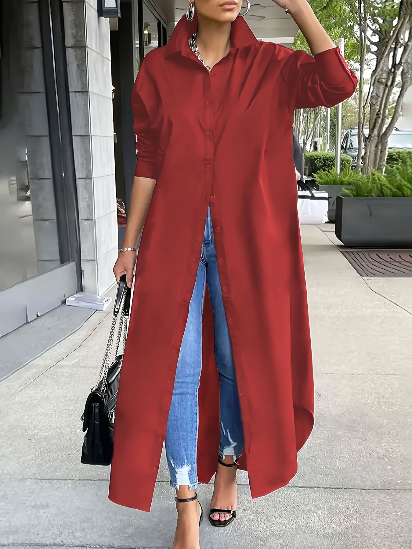 plus size plus size plus size dress solid color shirt dress - Temu