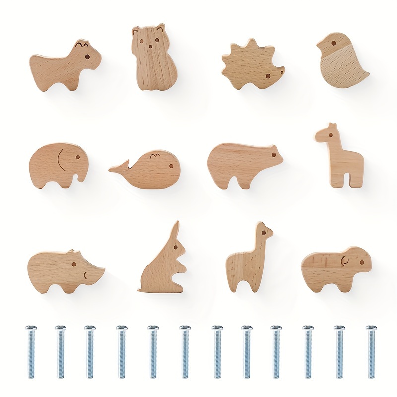 Image of Wooden Cartoon Drawer Pull, Cartoon Drawer Pull Knob, 's Room Paradise Simulation Animal Cartoon Style Cabinet Door Handle, Drawer Cabinet Door Handle
