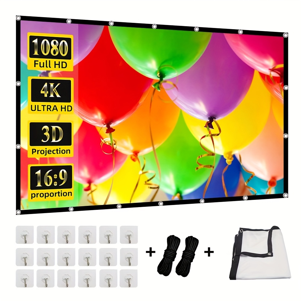 item picture   definition projection screen 16 9 ratio high density 60 150 inch easy foldable wrinkle resistant portable movie projection screen for home and outdoor use mobile and portable