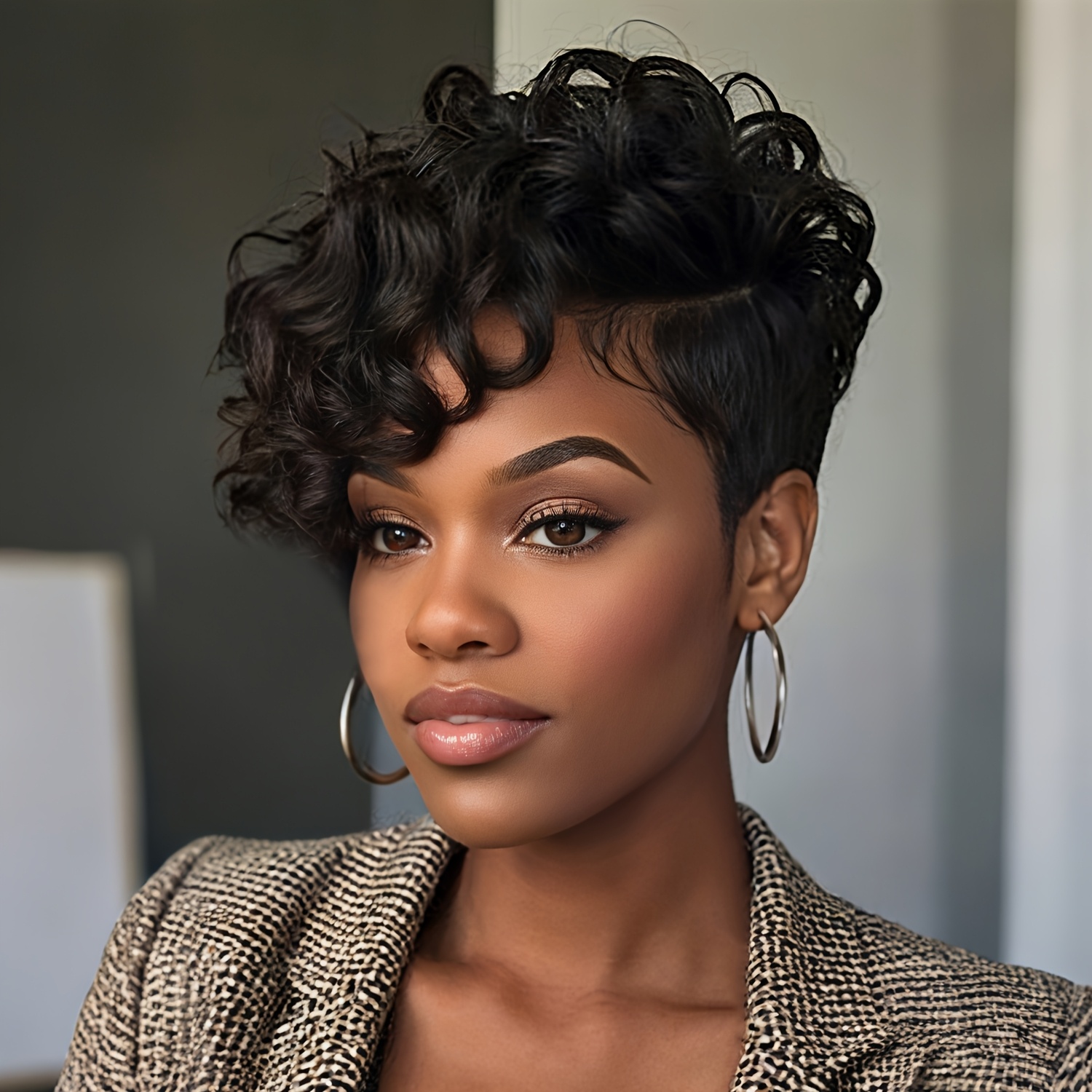 TEMU Short Curly Wigs In Black And Brown For Women, Featuring Bangs And Perfect For Summer. Chic Hairstyles With Dark Brown Curls, Suitable For Parties And Everyday Wear.