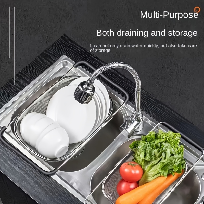 large stainless steel sink strainer basket with extendable handle multi purpose draining and storage   metal filter for fruits and vegetables kitchen essential vegetable washing basket modern kitchenware durable kitchen item vegetable   Product details 1
