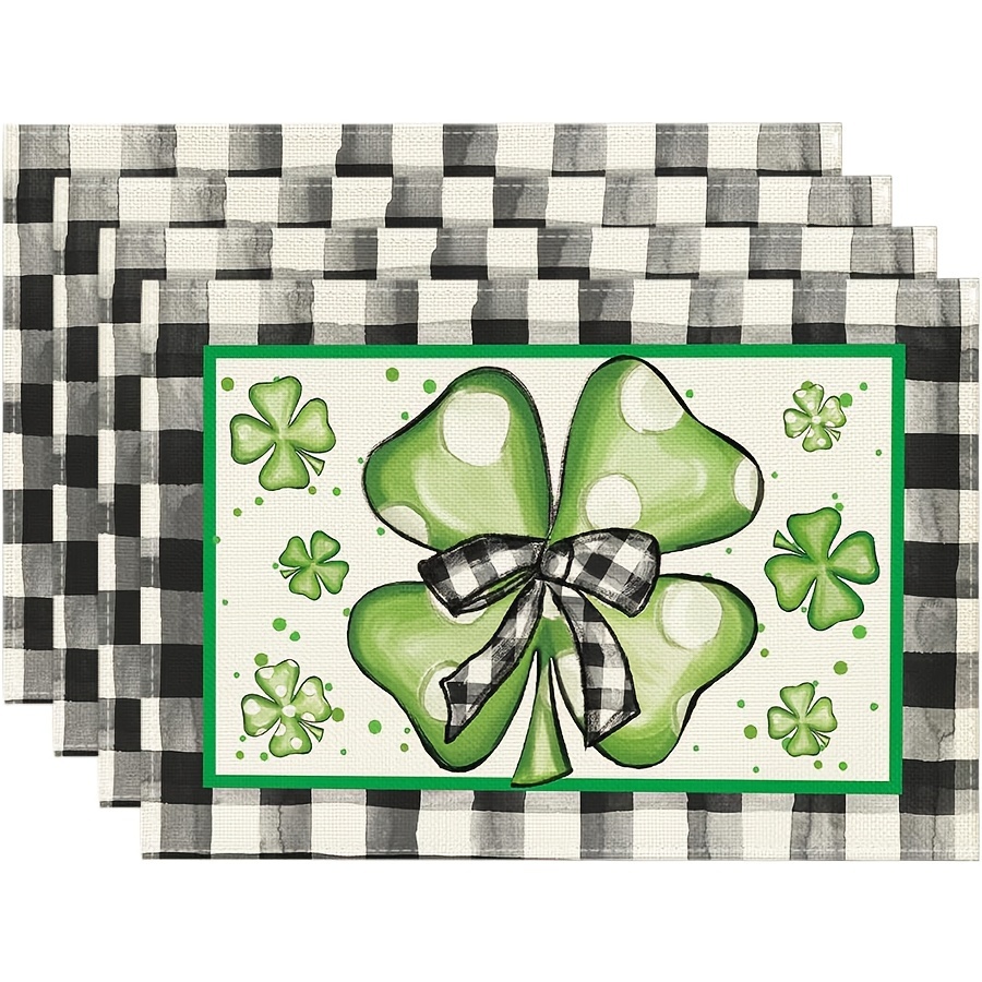 

4pcs 's Day Placemats, , , 12x18 , Shamrocks And , For Dining And Decor