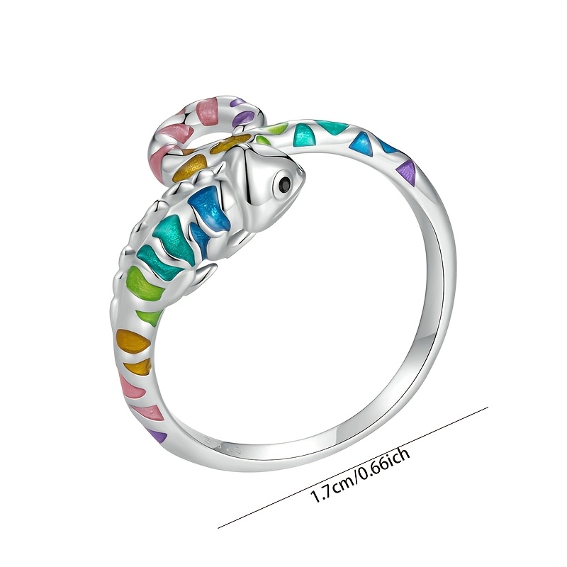 Women's Adjustable Multicolor Chameleon Open Ring, S925 Silver