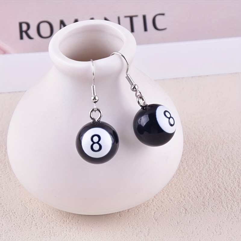 TEMU Un di Orecchini Pendenti in Resina a Forma di Palla 8 da Biliardo per Donna