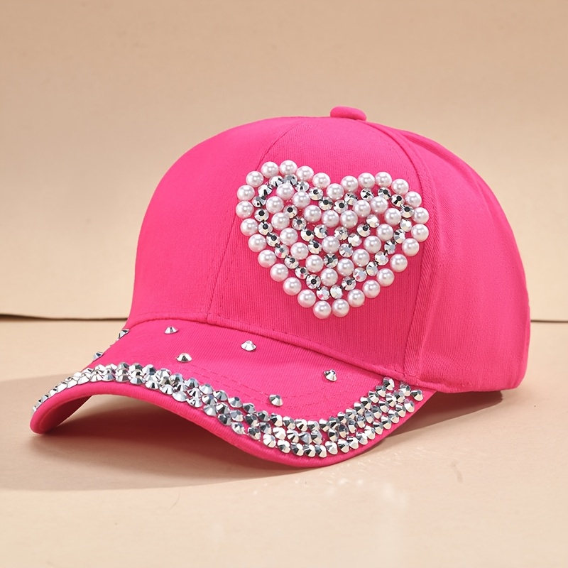 

Adjustable Rose Pink Baseball Cap With Accents – Stylish Women' Accessory, Breathable Polyester Fabric, Baseball Cap