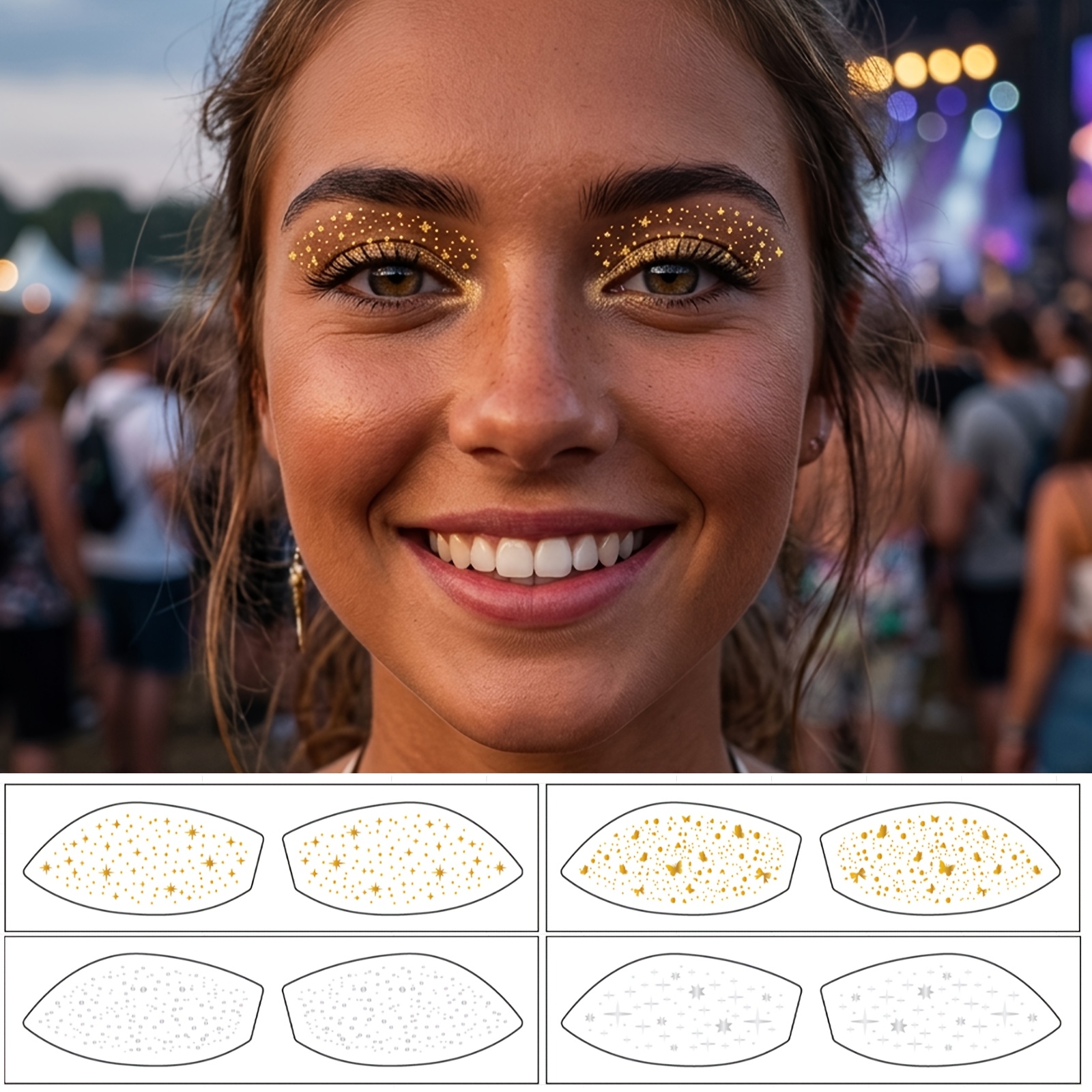 TEMU 4 Fogli di Adesivi per Ombretti a Lentiggine con Lamina e Argentata, Stile e Americano, per Trucco da Festa, Adesivi Tatuaggio
