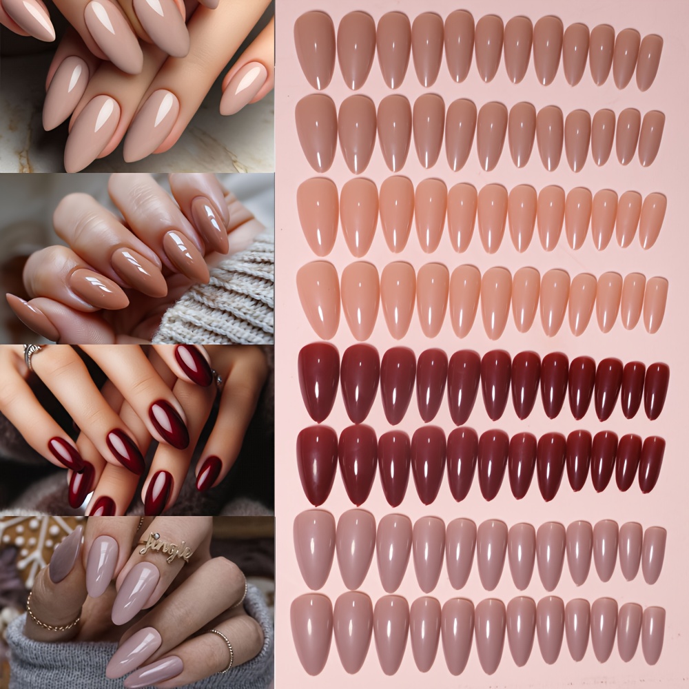 

96pcs Press-on Nail Set - Medium Length, In Solid Brown And Purple, Full Coverage, Great Christmas And New Year Gift For Women And Girls