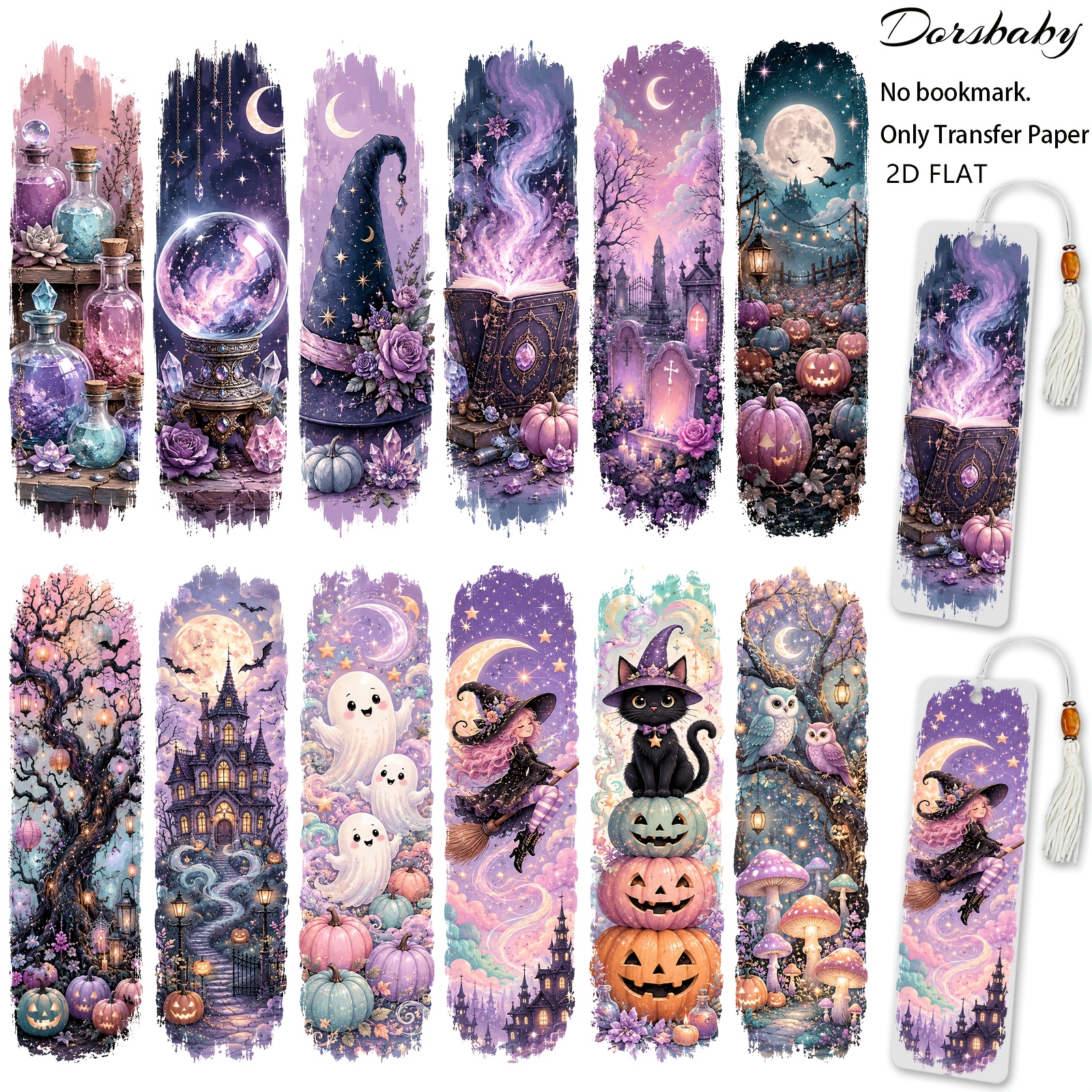 TEMU UV DTF Rub-On Marque-pages Collants 24pcs Halloween Fêtes Pastel Pinceau, Organiser Durable Livres & Journaux