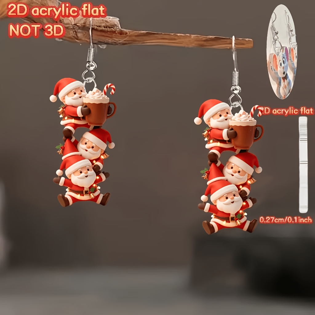 TEMU 2d Flat Christmas Thanksgiving Y2k Cartoon Exquisite Gift Cute Cartoon 3 Santa Claus Patterns Shaped Acrylic Lightweight Durable Pendant Women's