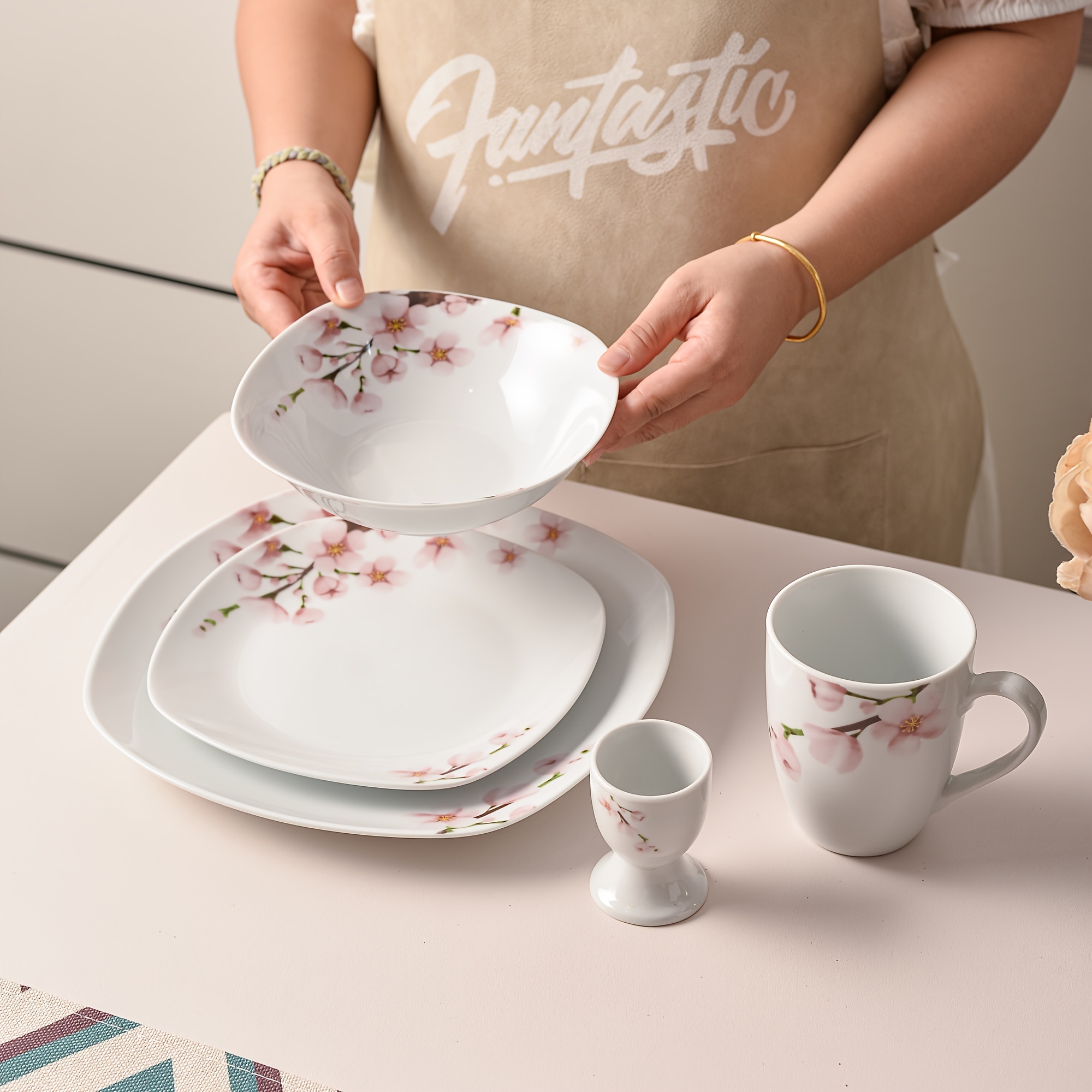 juego vajilla 20 piezas flores rosas en Temu