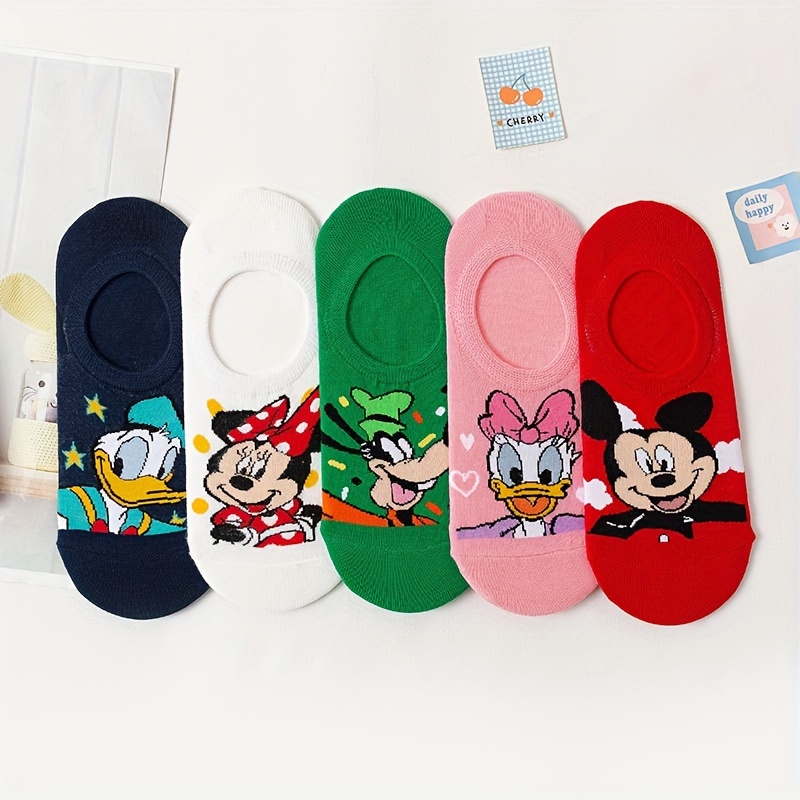 

5 Pairs Unisex Disney Cartoon Mouse Cotton Low-cut Ankle Socks, Soft Invisible Fun Breathable Ankle Socks, Women Men's Stockings & Hosiery