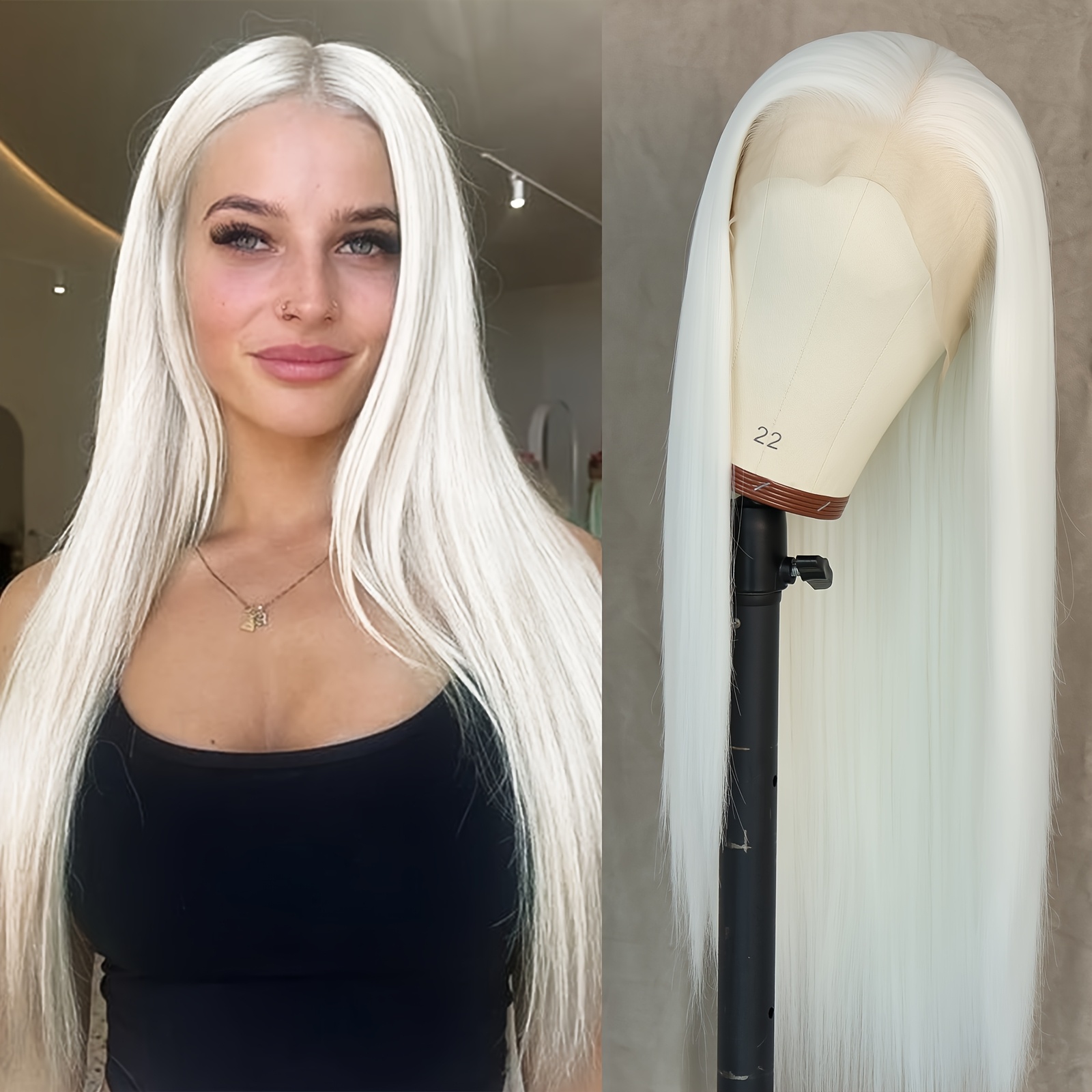 13x6 hd lace front platinum blonde synthetic wig long - Temu display picture 1