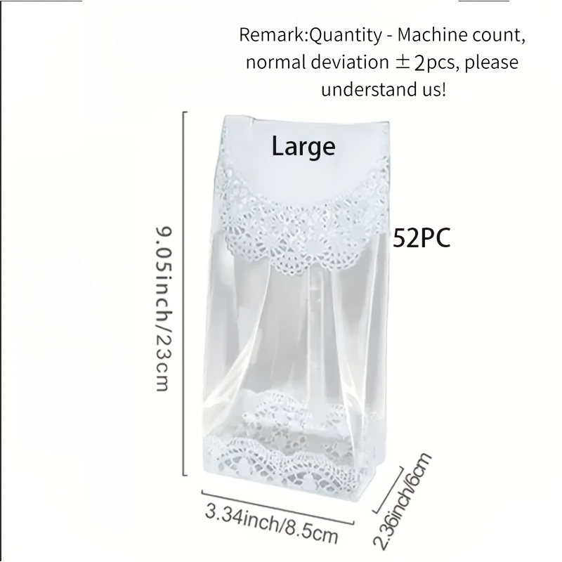 TEMU 52pcs Transparent Baking Food Bags, Cookie Bags, Lace Edges Clear Baking Food Bags, Plastic Cellophane Bags, Pastry, Plastic Treat Bags For