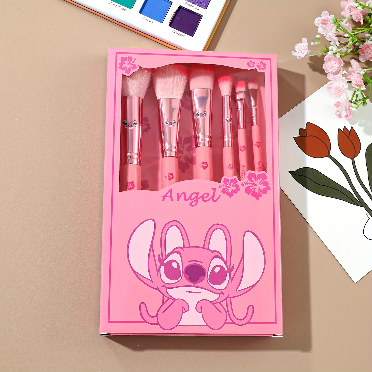 6pcs gift box pink cartoon     makeup brush set wooden makeup brush eye shadow brush     peripherals suitable for girls birthday gifts