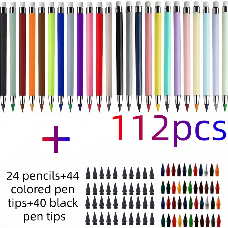 Image of 112pcs, New Colored Pencils Set Eternal Pencil Inkless Unlimited Art Colored Sketch Painting Stationery, Kawaii Stationery, , Stationery, Writing Pen, Suitable For Professional Art