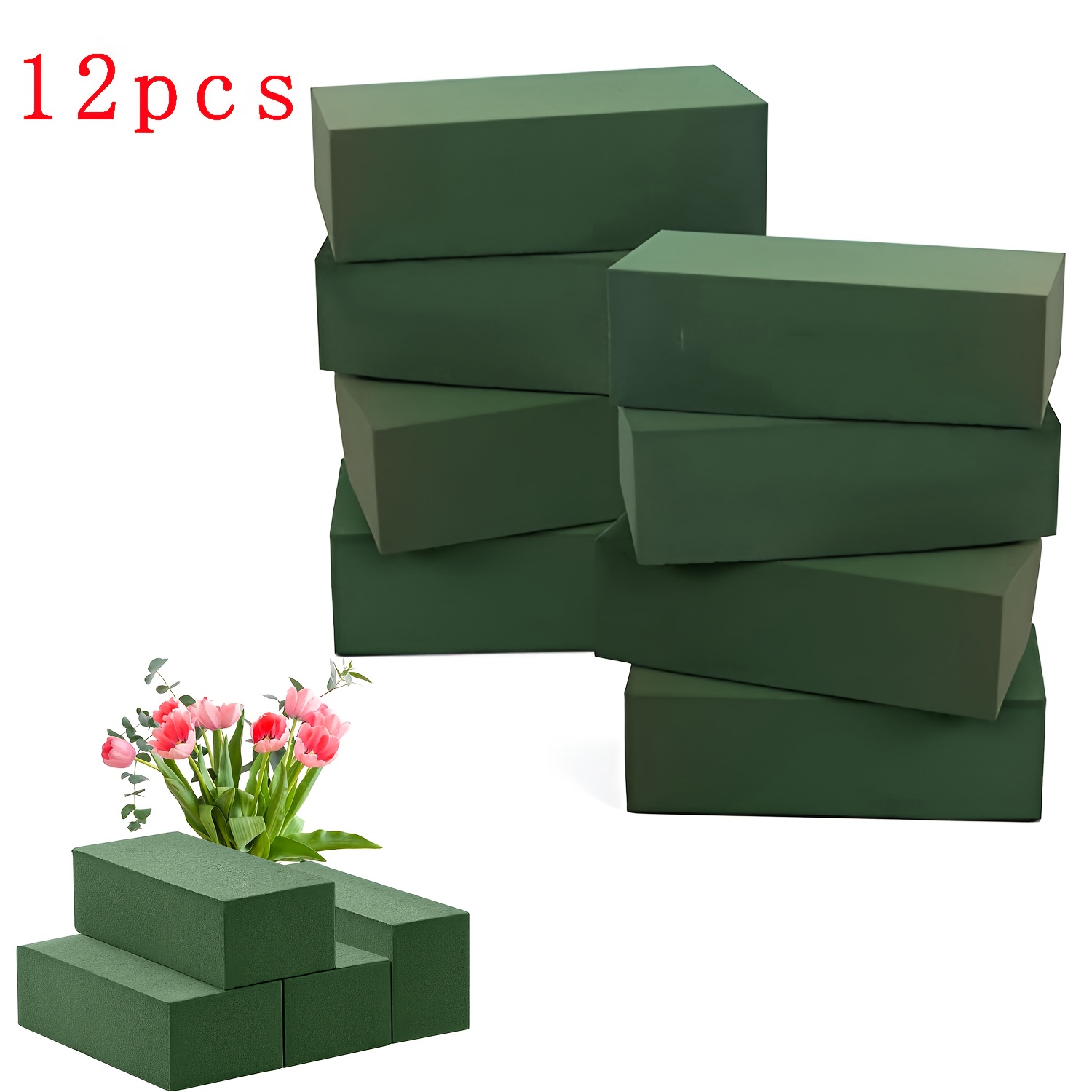 TEMU 12 bloques de espuma floral rectangular verde de densidad, bloques de rectangulares de 4.33In X 2.95In X 1.57In, cortables y moldeables ,