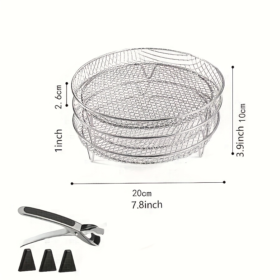 TEMU 7pcs Set High Stand Stainless Steel Air Fryer Dehydrator Rack With Clip Reusable Air Fryer Stacking Rack Round Air Fryer Additions Suitable For