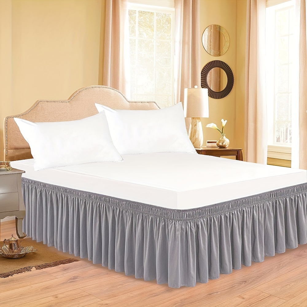 TEMU 1pc Of Bed Skirt, White Solid Color, Adjustable Elastic, Dust-proof With Edges, , Wrinkle-resistant, Fade-resistant, And Machine Washable